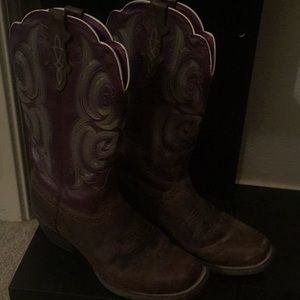 Purple embellished brown cowboy boots